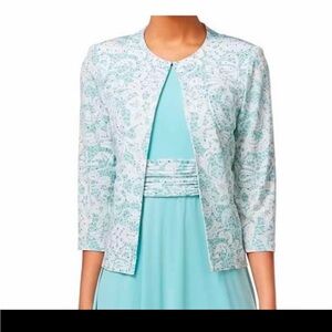 JESSICA HOWARD WOMEN JACKET SIZE 10 BLUE WHITE SEQUIN PRINT